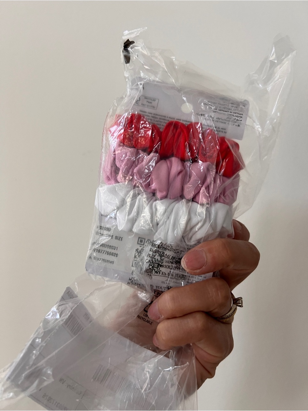 ALO Yoga Mini Scrunchie 3-Pack - Red, Pink, White - Picture 2 of 2